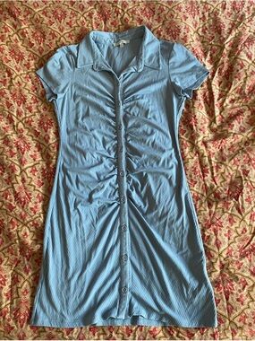 Love Tree Light Blue Button-Front Ruched Collared Women’s Dress size Large